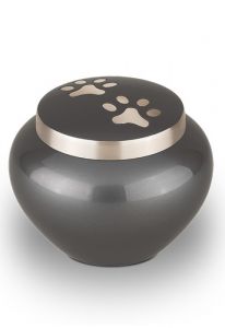 Grey pet urn with silver coloured pawprints | Small