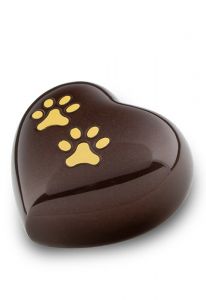 Dark brown pet urn heart pawprints