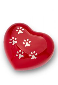 Heart shaped pet urn with pawprints