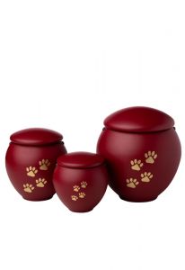 Brown pet urn with gold colored paws