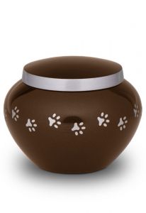 Brown pet urn with silver colored pawprints | Large